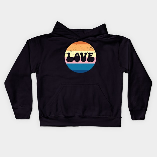 Retro Love Typography On Sunset with Purple Background Kids Hoodie by Sandy Richter Art & Designs